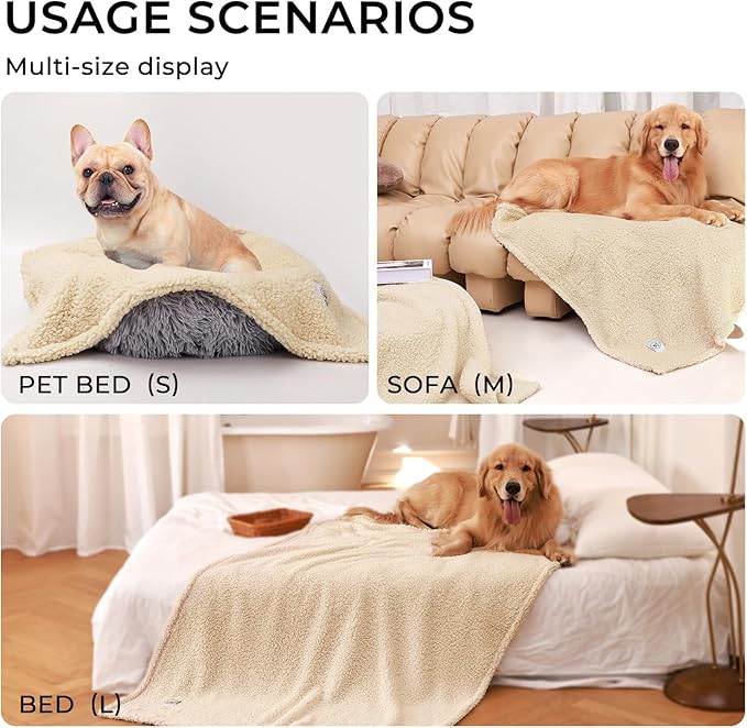 Luciphia Premium Fleece Dog Puppy Blanket Soft Pet Sherpa Calming Cat Blanket Throw for Small Medium Dog Cat(Beige,57x40 inches)