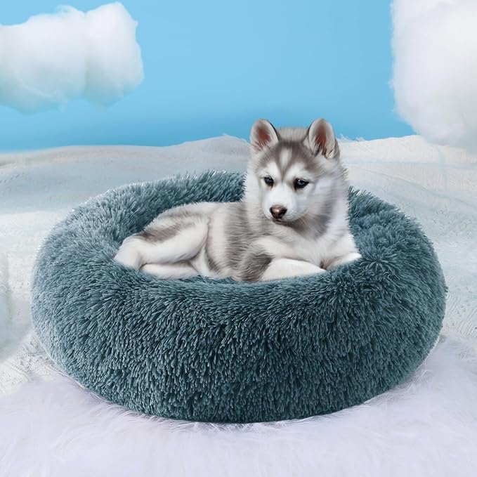 HYQ Small Dog Bed, Cat Beds for Indoor Cats, Pet Beds for Small Dogs, Fluffy Faux Fur Plush Small Dog Bed, Washable Puppy Bed with Anti-Slip Bottom, Dog Bed Small Size Dog (Blue Gray, 20 Inch)