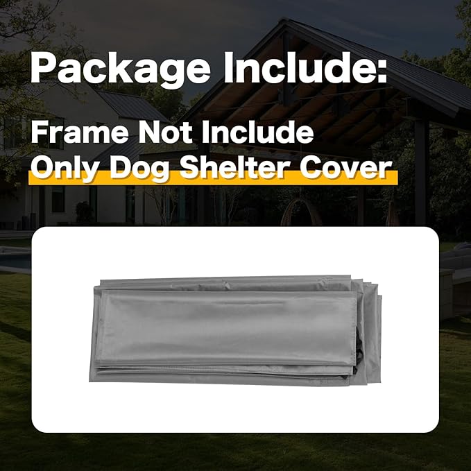 Canopy Replacement Cover for Dog Shade Shelter 4'x4'x3.6', Pet Outdoor Tent Cover with Upgraded Doors for Large Dogs, Not Included Metal Frame, Only Canopy Cover Roof, Grey