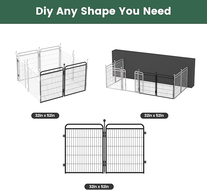 Gardner Pet Dog Playpens, 32" H 2 Add-on Panels for Small/Medium/Large Dogs, Foldable Pet Play Yard Gate Extensions, Pet Playpen, Anti-Rust, Quick Install, Black