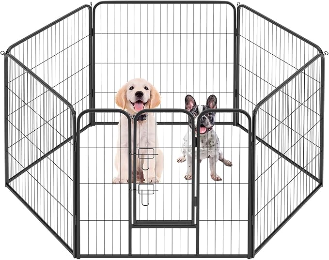 FDW Dog Playpen Dog Pen Dog Kennel 6 Panels 32 Inch Height Indoor Outdoor Folding Metal Portable Puppy Exercise Pen Heavy Duty Dog Fence for Yard Camping,Black