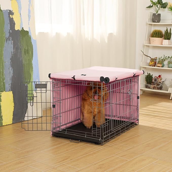 X-ZONE PET Double Door Dog Crate Cover - Polyester Pet Kennel Cover Fits 30 inches Wire Dog Cage Pink