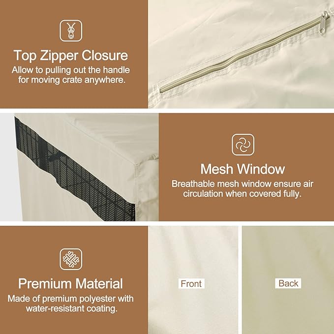 HiCaptain Polyester Dog Crate Cover - Durable Windproof Pet Kennel Cover for Wire Crate Indoor Outdoor Protection (30 inches, Light Tan)