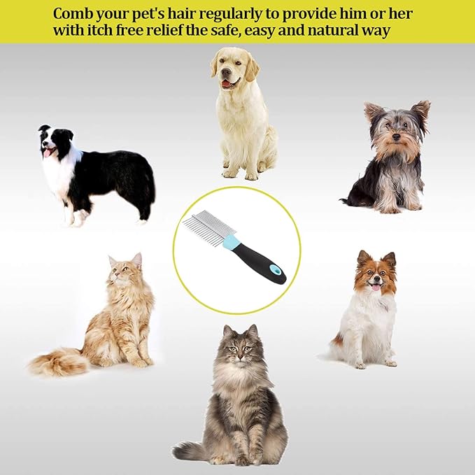 Dog Cat Combs,Top Pet Detangler Brush for Long,Curly Hair,Comb Removes, Prevents Matted Fur, Cat Needle Combs for Goldendoodle, Poodle Mixes, And Cat Undercoat (Blue)