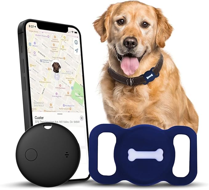 Smart Pet Tracker, Dog Tracker with Black Collar Holder, Smart Tag for Seamless Location Tracking, No Monthly Fee, MFi Certificated, Work with Find My, No GPS Tracker, iOS Only(Midnight Blue)