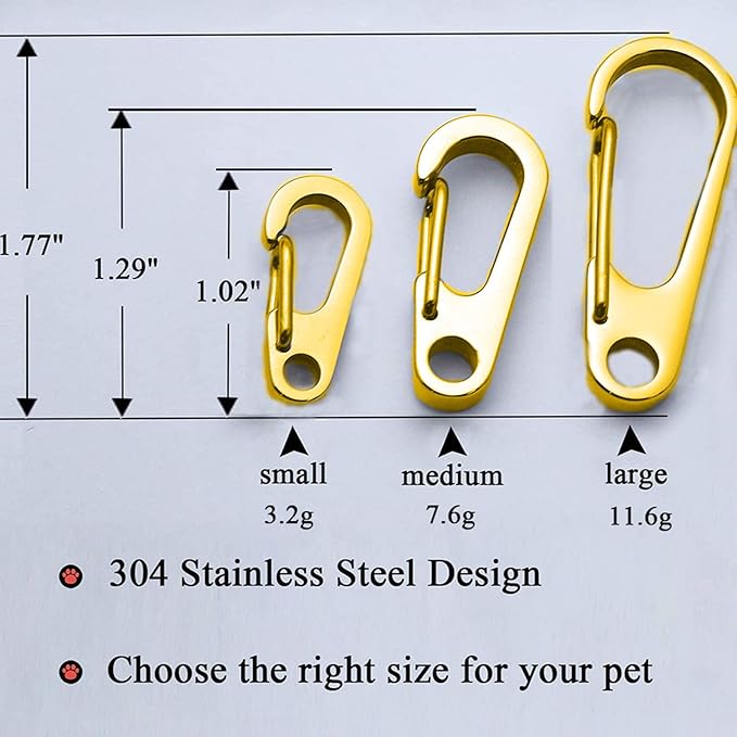 IVIA Dog Tag Clips / 2 Pack/Multiple Size 304 Stainless Steel Quick Clip with Rings/Easy Change Dog Cat ID Tag Holder for Small pet Collars and Harnesses.(2 Small Gold)