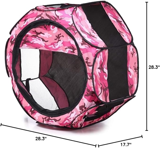 Portable Pet Playpen, 28.3" Foldable Dog Playpen for Dogie Kitten Rabbit, Exercise Playpen Tent Indoor/Outdoor Use (Cream-Coloured)