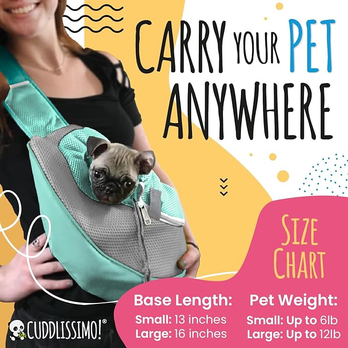 Pet Sling Carrier - Small Dog Puppy Cat Carrying Bag Purse Pouch - For Pooch Doggy Doggie Yorkie Chihuahua Baby Papoose Bjorn-Travel Front Backpack Chest Body Holder Pack To Wear (Teal-S)