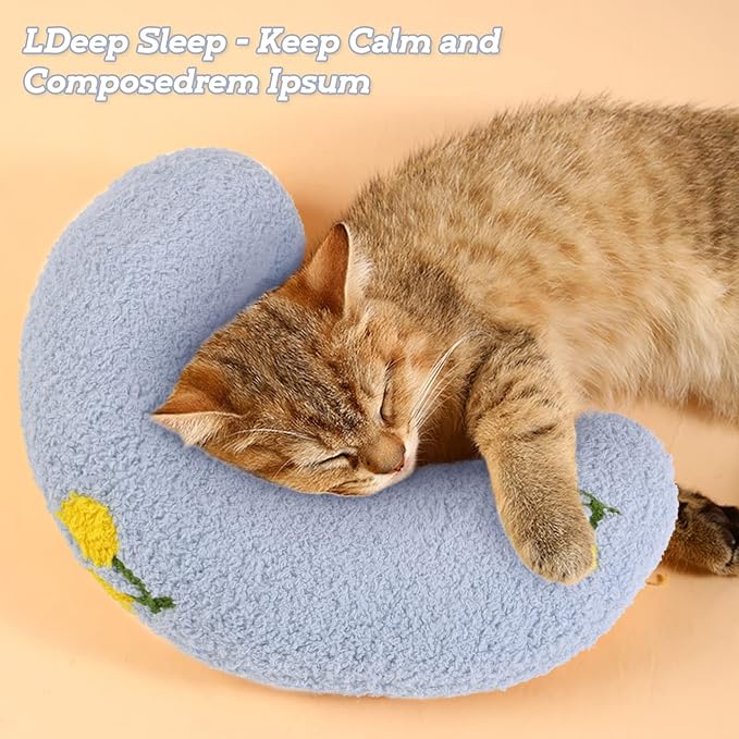 T'CHAQUE Dog Pillow Bed, Cat Calming Pillow, Dog Neck Pillow for Joint Relief Sleeping, Ultra Soft Half Donut Cuddler, Pillow Pet for Upper Spine Support, Doggy/Kitten Pillow Training Toy, BlueFlower