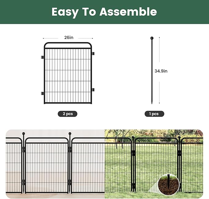 Gardner Pet Dog Playpens, 32" H 2 Add-on Panels for Small/Medium/Large Dogs, Foldable Pet Play Yard Gate Extensions, Pet Playpen, Anti-Rust, Quick Install, Black