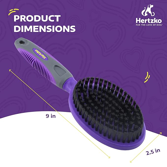 Hertzko Bristle Brush For Dogs and Cats with Long or Short Hair - Dense Bristles Remove Loose Hair from Top Coat, Removes Tangles, Dander, Dust, Trapped Dirt and Dead Undercoat (Single Sided)