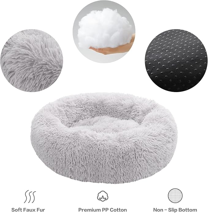 NOYAL Calming Dog Bed Donut Anti Anxiety Fluffy Dog Bed for Small Medium Dog and Cat