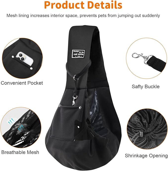 Cat Sling Carrier, Dog Sling for Small Dogs and Cats 5-15lbs, Hand-Free Reversible Puppy Sling Carrier