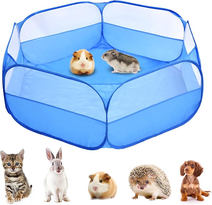 Small Animals Playpen, Breathable & Waterproof Pet Playpen Cage Tent Outdoor/Indoor Portable Fence Tent for Puppy/Kitten/Rabbits/Hamster/Chinchillas/Guinea Pig (Blue)