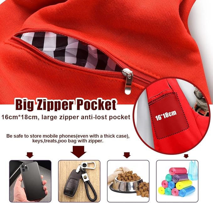 Tomkas Small Dog Sling Carrier - Adjustable Strap & Zip Pocket - for 3-10 lbs Pets(Red)