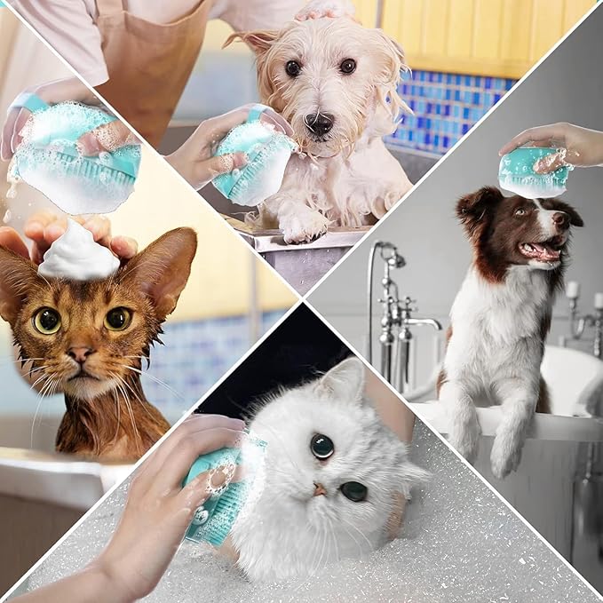 Pet Dog Bath Brush Gentle Soap Dispenser Massaging Bath Grooming Soft Silicone(Blue)