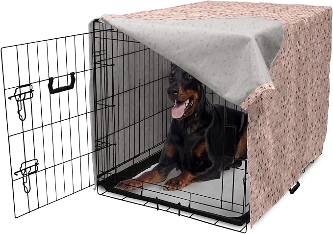 Lunarable Dusty Rose Dog Crate Cover, Square Shapes Mosaic Tile Design Rows in Retro Tones Geometrical Colorful, Easy to Use Pet Kennel Cover for Medium Large Dogs, 42 Inch, Rose Peach Plum