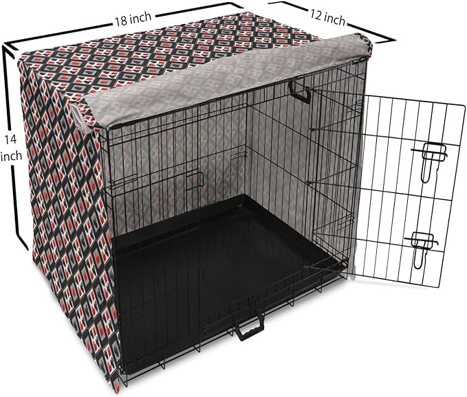 Lunarable Casino Dog Crate Cover, with Geometrical Design and Mosaic Composition Gamblers Club, Easy to Use Pet Kennel Cover for Small Dogs Puppies Kittens, 18 Inch, Black Red Grey