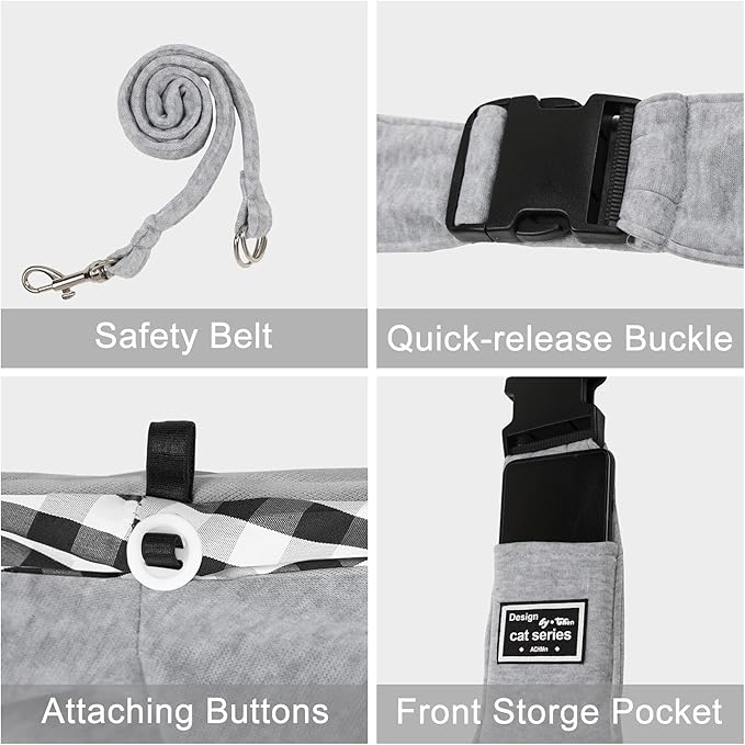 Surblue Dog Sling Carrier Bag with Hands Free Reversible Belts,Safe Comfortable Adjustable Crossbody Shoulder Outdoor Travel Pet Tote Suitable for Small Pet Cat Puppy up to 12 lb (New) (Buckle Grey)