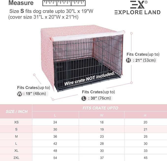 Explore Land Pattern Dog Crate Cover for 30 Inches Wire Cage, Heavy-Duty Polyester 1 2 3 Doors Standard Metal Pet Kennel Enclosure (Princess Pink)