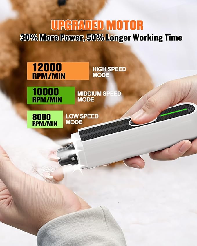 Super Powerful Dog Nail Trimmers, Dog Nail Clipper and Dog Nail Grinder Combo, Ultra Quiet, 3 Speeds, 4 Bright Lights, with Travel Lock, for Small, Meddium and Large Dogs, Cats, Small Animals