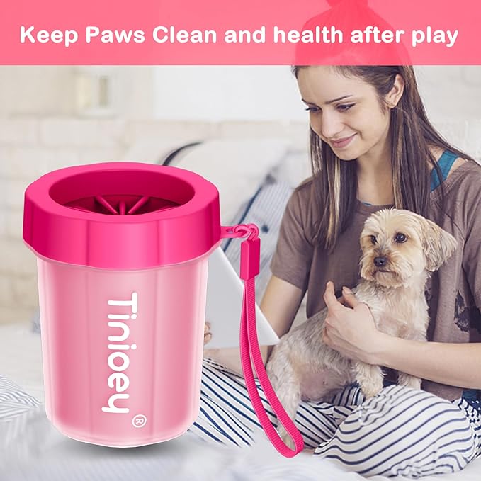 Muddy Paw Washer with Absorbent Towels for Small Pets, Dog and Cat Foot Cleaner (Small, Red)