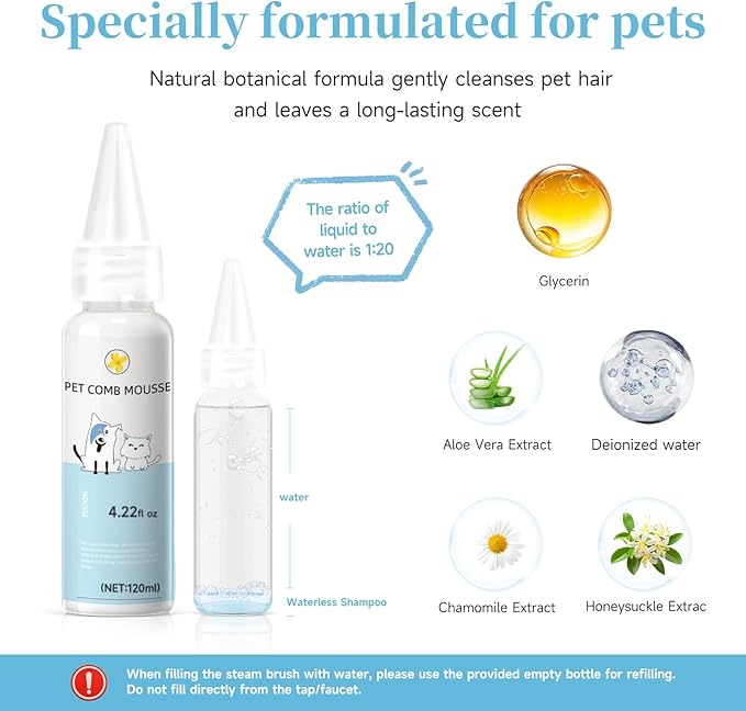 Pet Steam Brush for Dogs & Cats – 3-in-1 Grooming Spray Comb, Mist Massage & Defur Function, Water Spritz Deshedding Tool for Long/Short Hair, Indoor Pets (Puffease Cepillo de Vapor)