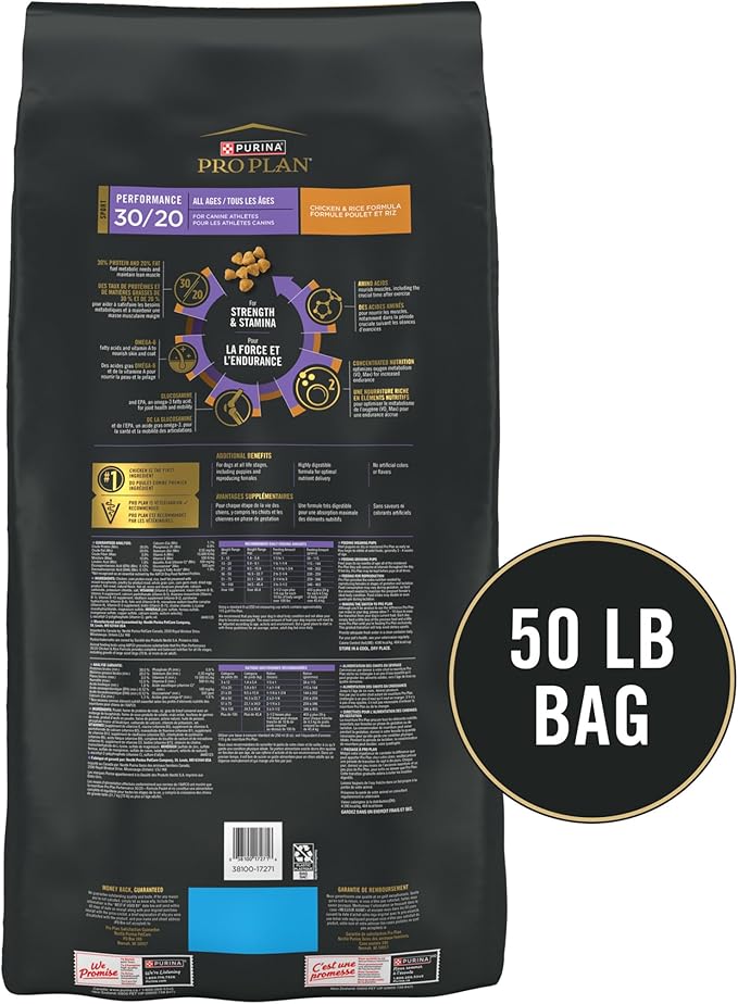 Purina Pro Plan Sport Performance 30/20 Chicken and Rice Formula High Protein Dog Food - 50 Pound (Pack of 1)