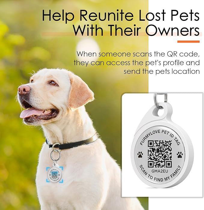 QR Code Dog Tag, Smart ID Tags, Dog Tags Personalized Lightweight Silent ID Tag for Kids Pets Bags Keys, Orange