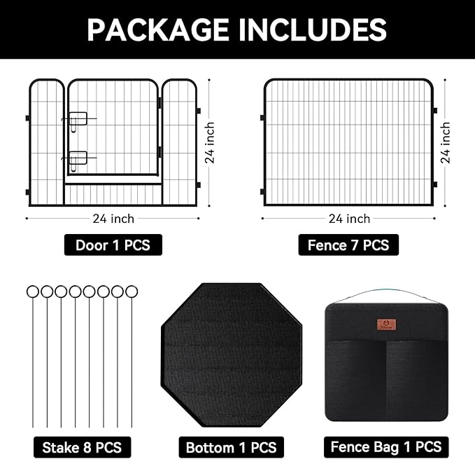 PJYuCien Dog Playpen Plus Storage Bag for Camping, 24" H Portable Dog Pen with Extra Hard Bottom, Heavy Duty Puppy Playpen for Puppies/Small Dogs, 8 Panels