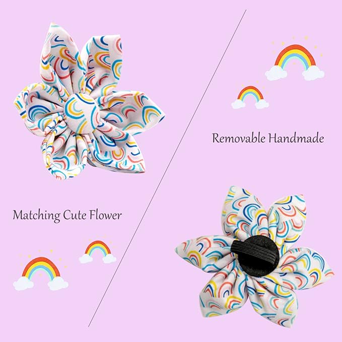 Uniqe Style Paws Flower Dog Collar, Adjustable Dog Collar with Flower, Durable Rainbow Floral Pattern Pet Collar for X-Large Dogs