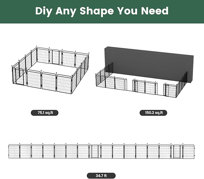 Gardner Pet Dog Playpens, 32" H 16 Panels Dog Pen Outdoor/Indoor Dog Fence Exercise Pen for Small/Medium/Large Dogs, Foldable Pet Play Yard Gate with Gravity Automatic Lock, Pet Playpen, Black
