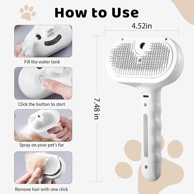 Slicker Brush Dog Cat Shedding Hair - Dogs & Cats White Brush for Shedding and Grooming, 4 in 1, Suitable for Long and Short-Haired, Removes Loose Fur Effectively