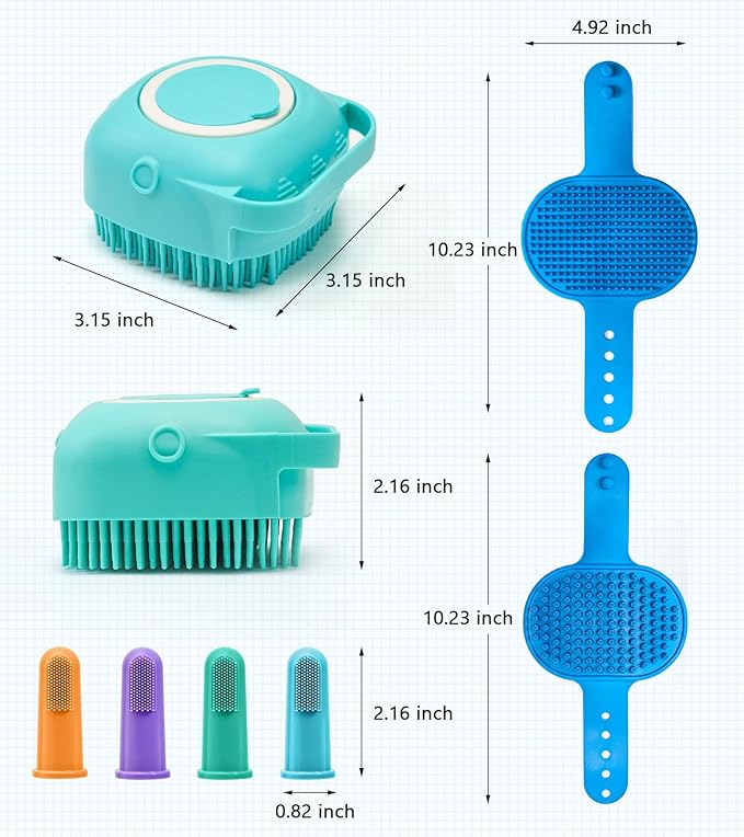 4PCS Dog Bath Brush Pet Massage Shampoo Brush Dog Scrubber for Dog Washing Brush Scrubber Pet Bath Massage Brush with Soft Silicone Bristles for Dog Cat Grooming Cleaning(Blue Blue Blue)