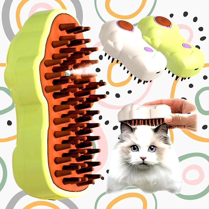3-in-1 Pet Grooming Brush for Dogs & Cats - Steam Brush with Dual Functions, Moisturizer, Release Button, Water Reservoir - Lime, Pet Shedding & Dematting Brush