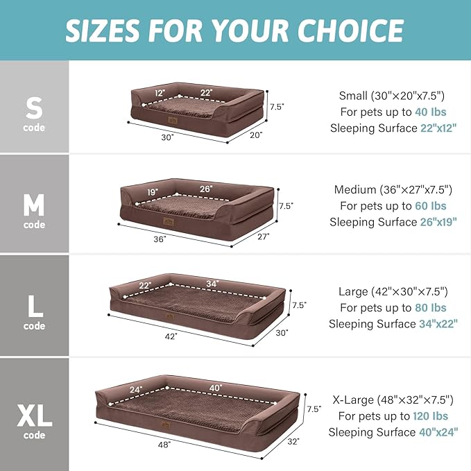 Orthopedic Dog Bed for Small Dogs,Waterproof Dog Sofa Beds with Sides, Supportive Foam Pet Couch Bed with Removable Washable Cover,Waterproof Lining and Nonskid Bottom,Brown(30" L x 20" W x 7.5" Th)
