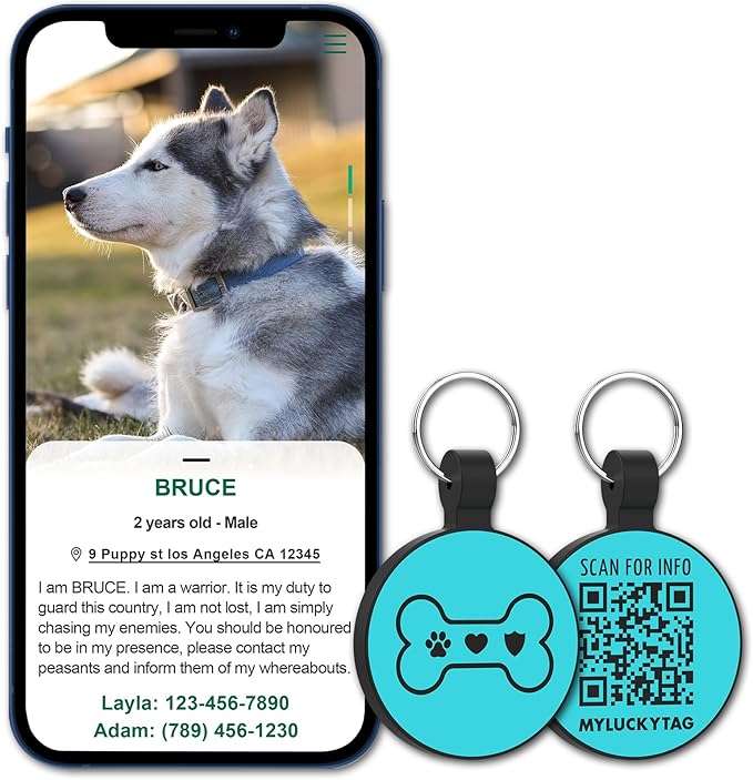 MYLUCKYTAG Silent Silicone QR Code Pet ID Tags Dog Tags - Pet Online Profile - Scan QR Receive Instant Pet Location Alert Email
