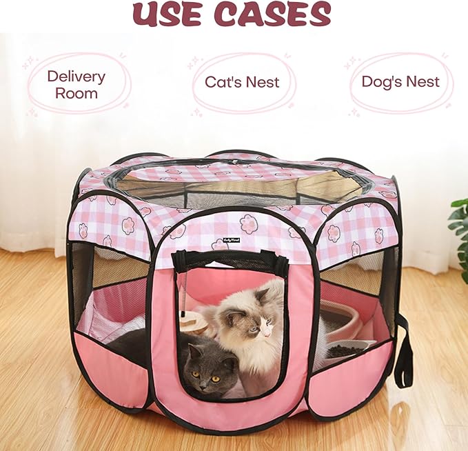 Lucky Monet Foldable Dog Playpen Cat Puppy Playpen Indoor Pop Up Pet Animal Playpen Outdoor Kennel Cage Pen Tent for Small Medium Dog Puppy Cat Kitten Rabbit - Small, Pink