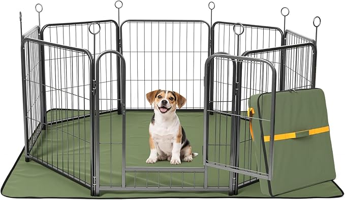 Lekesky Pet Playpen Indoor, Metal Dog Playpen with Bottom Mat and Storage Bag, 24 Inch 8 Panels Dog Play Pen for Puppys and Small Dogs, Black Silver