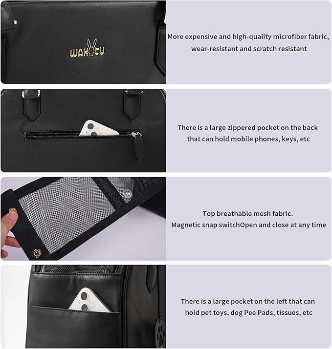 Fashion Pet Carrier Dog Cat Carrier Purse Soft-Sided Leather Handbag Pet Tote Bag for Small Dogs Puppy and Cats,M