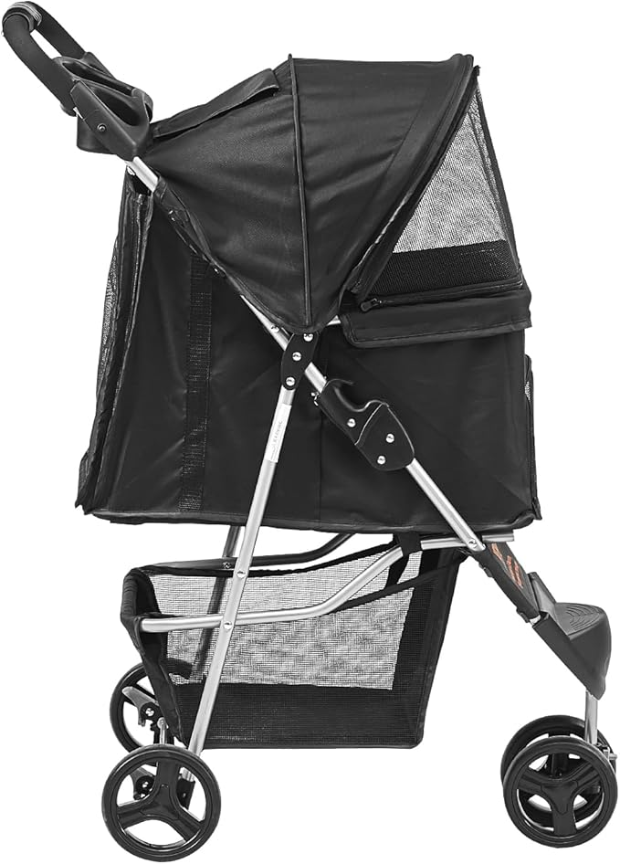 VEVOR Pet Stroller for Dogs and Cats up to 35lbs, 3 Wheels Folding Dog Cat Stroller for Medium Small Dogs, Portable Lightweigh Puppy Doggy Doggie Jogging Stroller with Storage Basket and Cup Holder