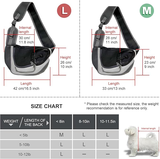 Dog Sling Carrier Pet Puppy Sling Bag Small Dogs Cats Carrier Hand Free Dog Satchel Carrier for Outdoor Travel, Medium, Grey