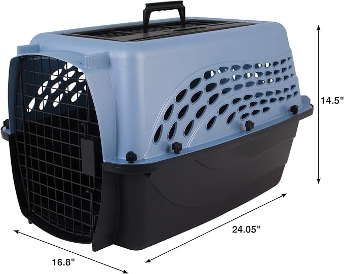 Petmate Two-Door Dog and Cat Kennel - Plastic Crate for Pets Up to 15 Pounds - Top Loading or Front Loading Pet Carrier - Airline Approved - For Home, Car, or Travel - Made in USA - 24 Inches - Blue