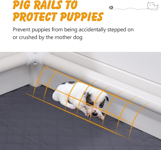 Whelping Box for Dogs and Puppies with Pig Rails and Waterproof Whelping Pad, 60×60×24in Puppies Playpen with Adjustable Height Door ID Collars for Medium Small Dogs