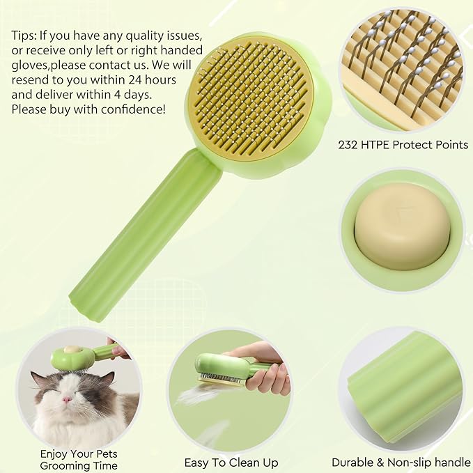 GJEASE Cat Grooming Glove Brush,Self-Cleaning Slicker Pet Brush for Short and Long Haired Pets,Dog Bath Brush for Shedding and Grooming,Removes Loose Hair and Tangles,Promote Circulation