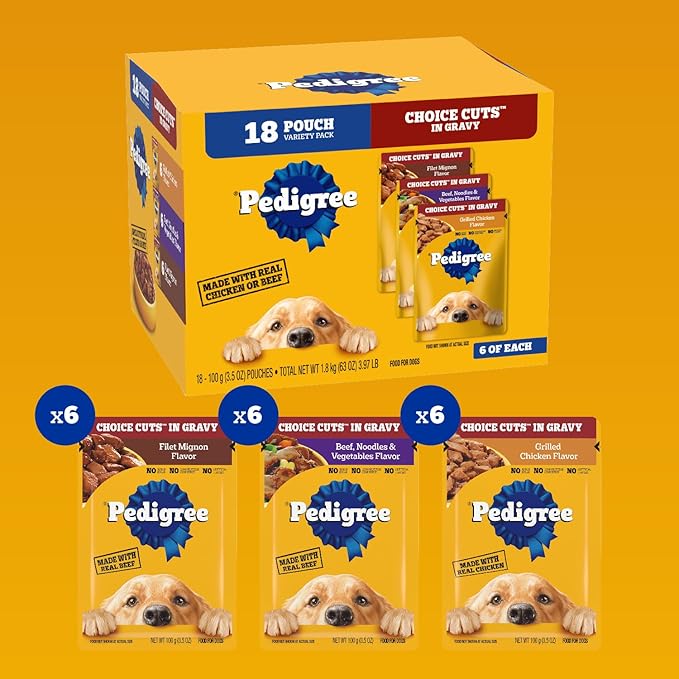 PEDIGREE CHOICE CUTS in Gravy Adult Soft Wet Meaty Dog Food Variety Pack, (18) 3.5 oz. Pouches