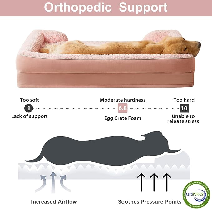 WNPETHOME Dog Bed for Extra Large Dogs, Washable Dog Bed with Waterproof Lining & Non-Skid Bottom, Orthopedic Egg Foam Couch for Pet Sleeping, Pet Bed