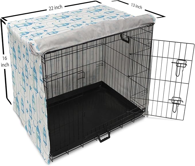 Lunarable Oriental Dog Crate Cover, Eastern Theme Celebration Pale Toned Composition Folkloric Look Print, Easy to Use Pet Kennel Cover for Small Dogs Puppies Kittens, 22 Inch, Pale Green White Blue