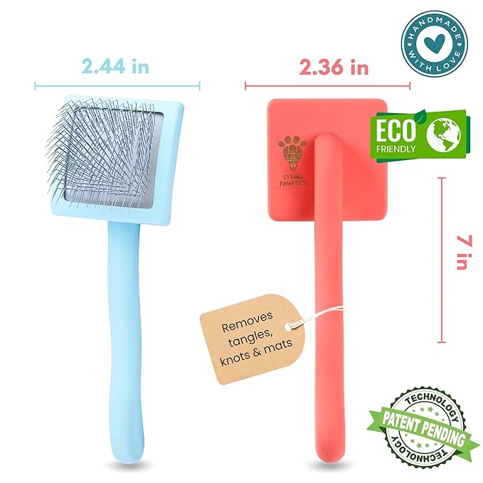 Pet Slicker Brush With Soft Massage Grooming Stainless Steel Pins - For Dematting, Shedding Fur, and Undercoat - Ideal Gift for Professional Pet Groomers - Long Slicker Brush - Flying Pawfect