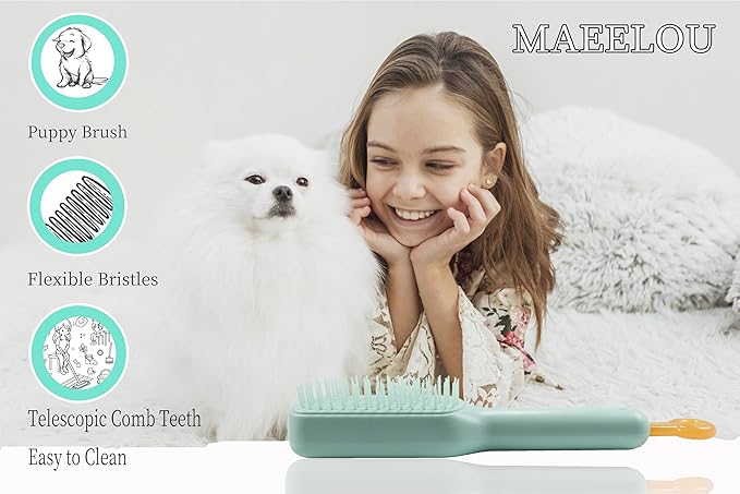 Stretchable Puppy Brush , Soft Dog Brush - Gentle Grooming Brush for Small Dogs, Perfect for Yorkie, Shih Tzu, Maltipoo ,Dog Hair Remover Brush (Green)